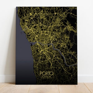 Porto, Portugal, Europe | Carte urbaine, Toile, Grande taille, Espace vert, nuit, personnalisable, Poster, carte murale, frais port gratuits