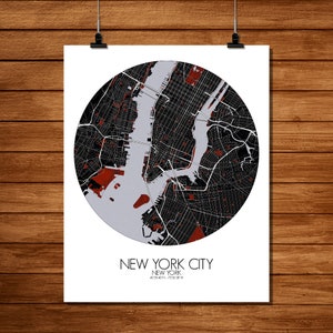 New York, Etats-Unis | Carte urbaine, Grande taille, Espaces verts, nuit, personnalisable, Poster, carte murale, frais port gratuits