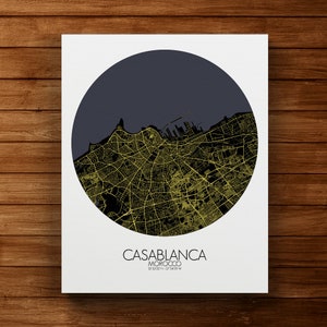 Casablanca, Maroc | Carte urbaine, Toile, espace vert, texture, personnalisable, Poster, carte murale, frais port gratuits