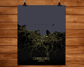 Cherbourg France City Map Print: Modern Streets Art