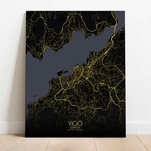 Vigo, Espagne, Europe | Carte urbaine, Toile, nuit, espace vert, texture, personnalisable, Poster, carte murale, frais port gratuits