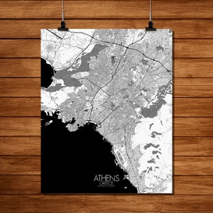 Athens, Greece | City Map of Athens, Canvas, City Streets Poster, Europe City Streets Wall Art, Greek Art Print Home Décor, free shipping