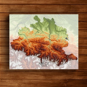 Ariege | Höhenkarte | Karte von Ariege, Leinwand, Stadt Straßen Poster, Stadt Straßen Wandkunst, französische Kunstdruck Home, Geschenk