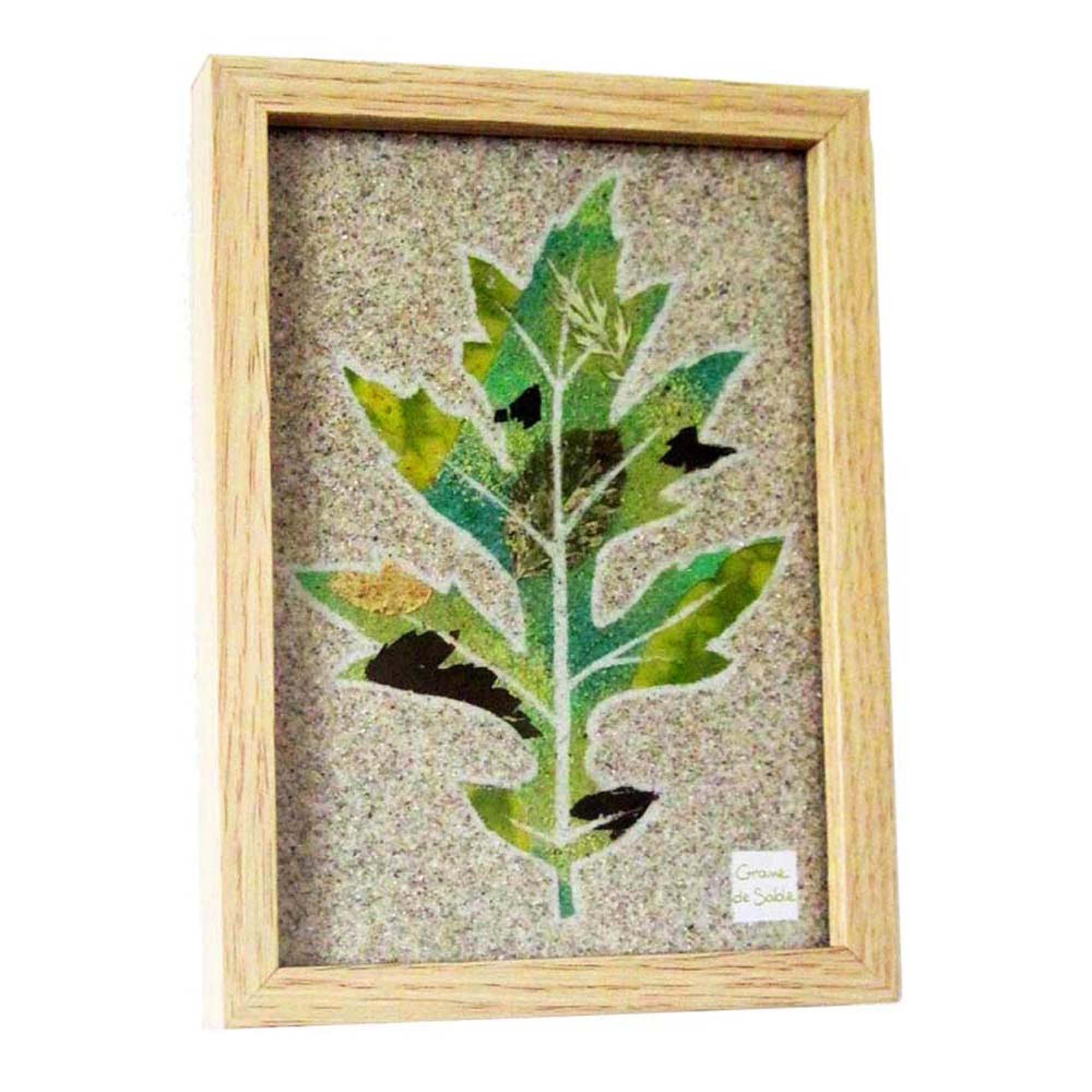 Tableau de Sable et Fleurs Séchées Feuillages Vert