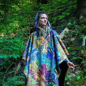 Psychedelic Hooded Poncho, hippie, psy-trance, festival clothing, man woman unisex