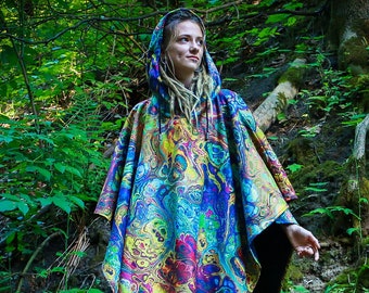 Psychedelic Hooded Poncho, hippie, psy-trance, festival clothing, man woman unisex