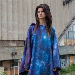 Cozmic Hooded Poncho, psychedelic, psy-trance, space, stars, festival clothing, man woman unisex