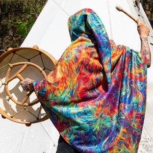 Shamanic Hooded Poncho, abstract, psychedelic, hippie, psy-trance, festival clothing, man woman unisex