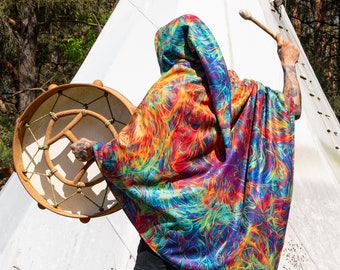 Shamanic Hooded Poncho, abstract, psychedelic, hippie, psy-trance, festival clothing, man woman unisex