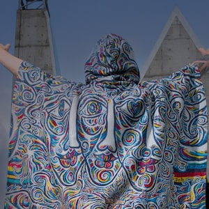 The Wall Hooded Poncho, psychedelic, abstract, hippie, psy-trance, festival clothing, man woman unisex