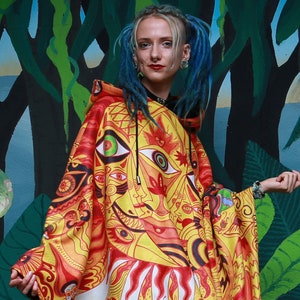 Fat Soul hooded poncho, psychedelic, abstract, hippie, stoner rock, festival clothing, man woman unisex