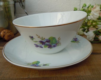 Saucière Vintage France en Porcelaine de Baudour Décor Violettes Vintage Français