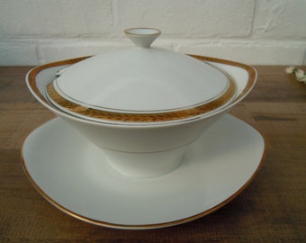 Saucière en Porcelaine de Kohenberg Blanche et Dorée Vintage Rétro