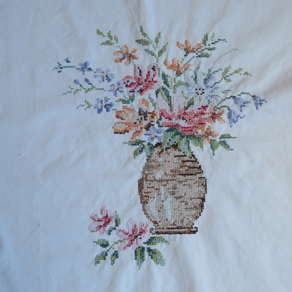 Ancienne tapisserie broderie point de croix Fleurs