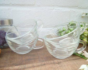 4 tasses vintage en verre transparent Duralex 1970s  made in France