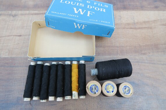 Lot De 12 Bobines De Fil Vintage Wallaert Frères Lille - Coton Noir, 6 Fils, Neuf