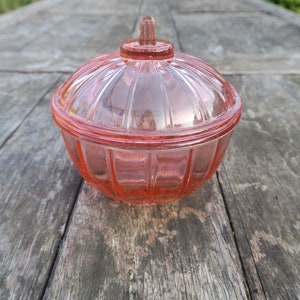 Bonbonnière sucrier en verre rose vintage  art déco 1940 40s 1950 50s