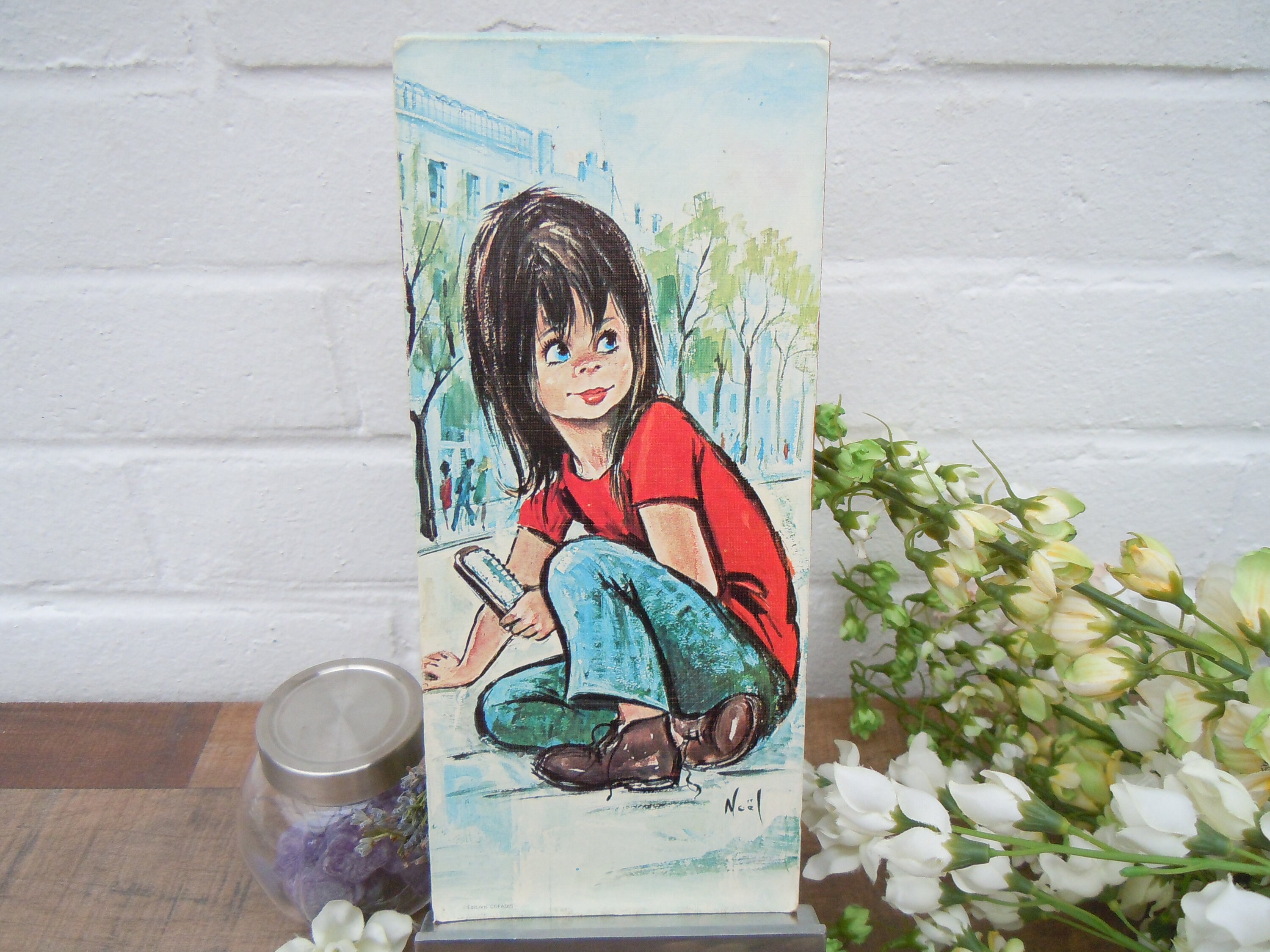 Cadre Tableau Vintage Français Big Eyed Children , Poulbot 60S 70S