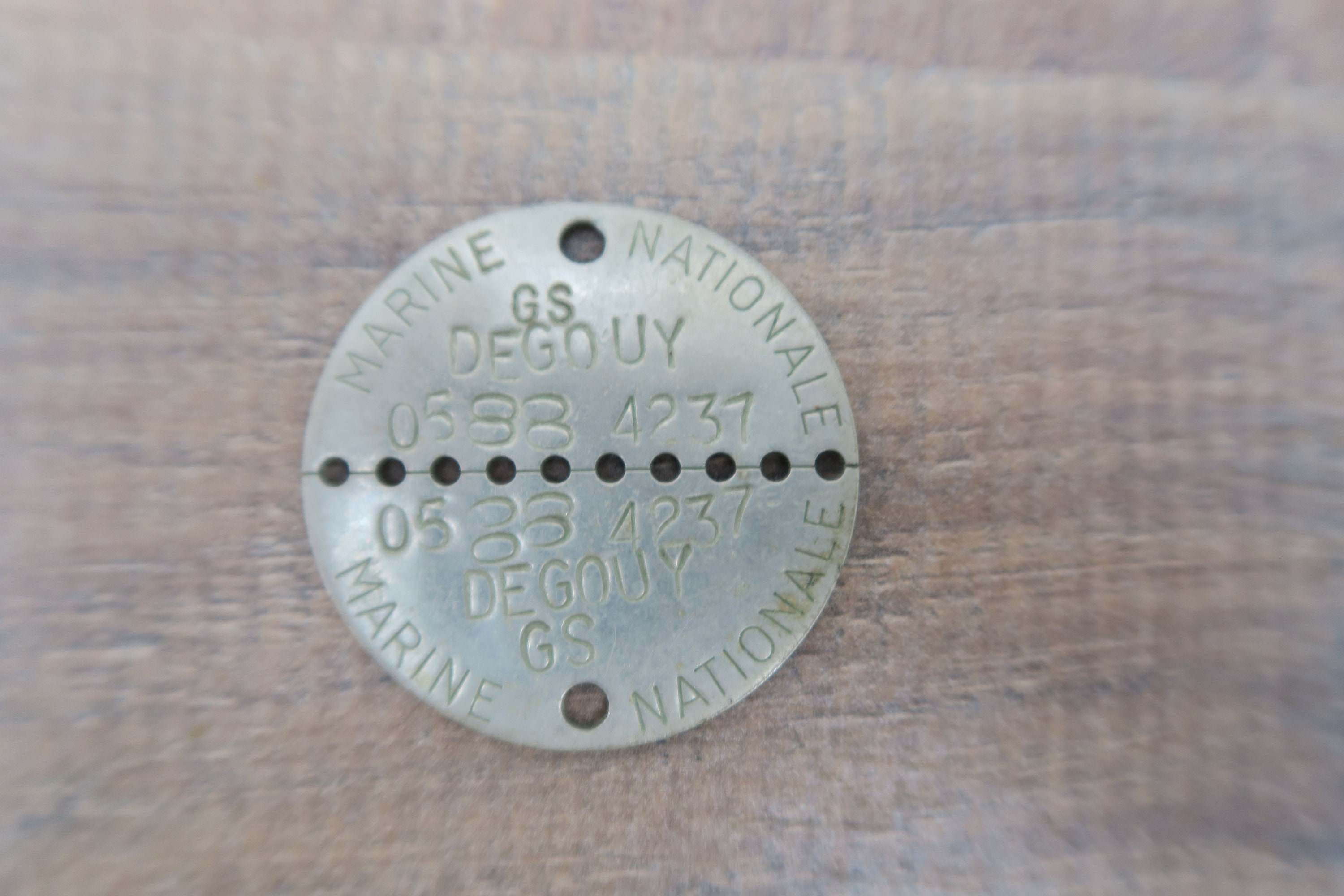 Ancien Jeton Médaille d'identification de La Marine Nationale Française