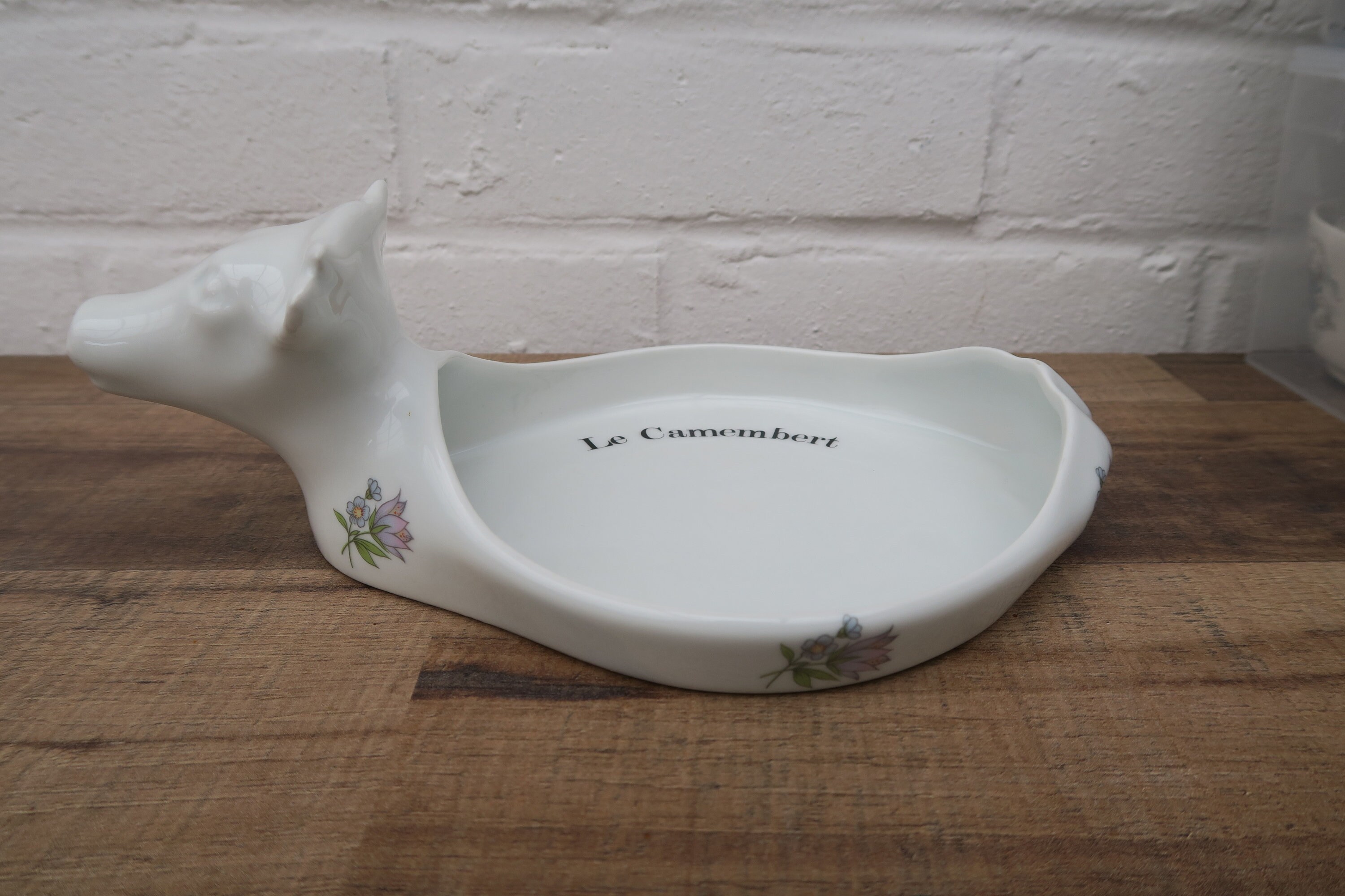 Plat Assiette Plateau Fromages Camembert, en Faïence, Décor Tête de Vache, Vintage Français
