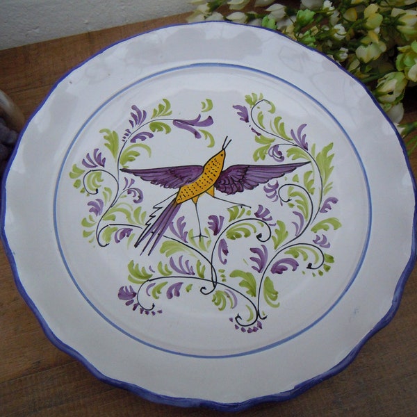 Ancienne assiette céramique  peint à la main oiseau