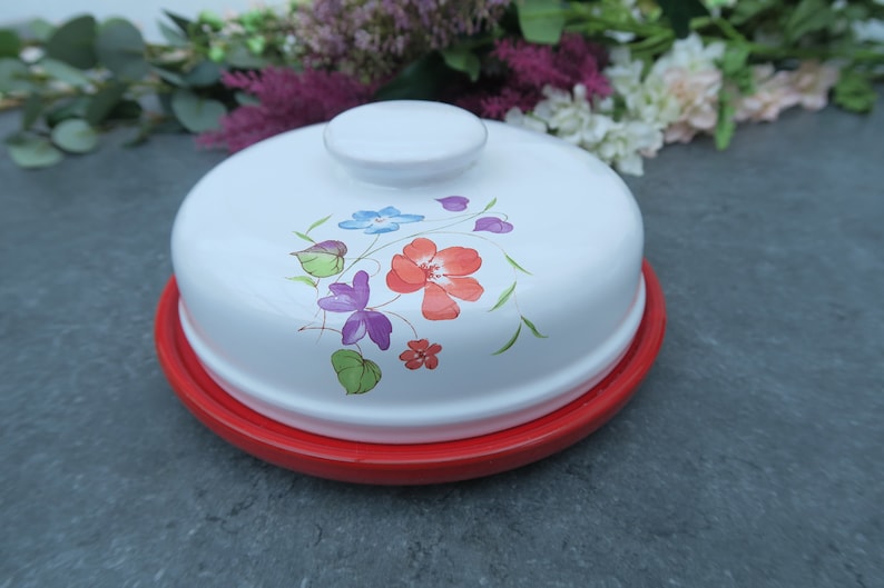 flower decoration red ceramic tray Round butter with bell