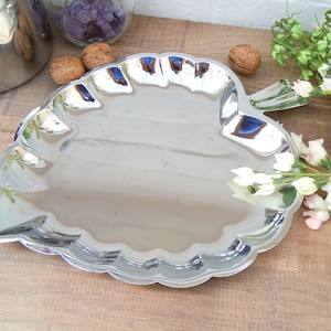 Vintage 70s 80s Stainless Steel Tray Leaf Decor Empty Pocket Serving Dish