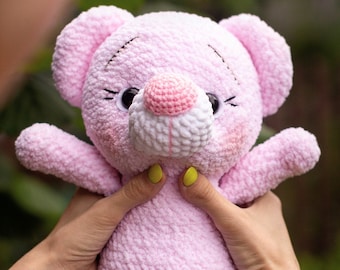 Personalized crochet Soft Pink Teddy bear, Perfect Soft  toy for your girl  or boy Teddy Bear custom doll
