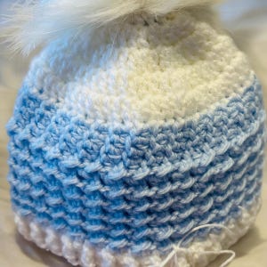 Baby Boy Beanie: Handmade Blue Pom-Pom Newborn Hat