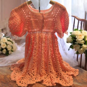 Handmade Crochet Peach Toddler Dress – Perfect Gift for Girls - Special occasion