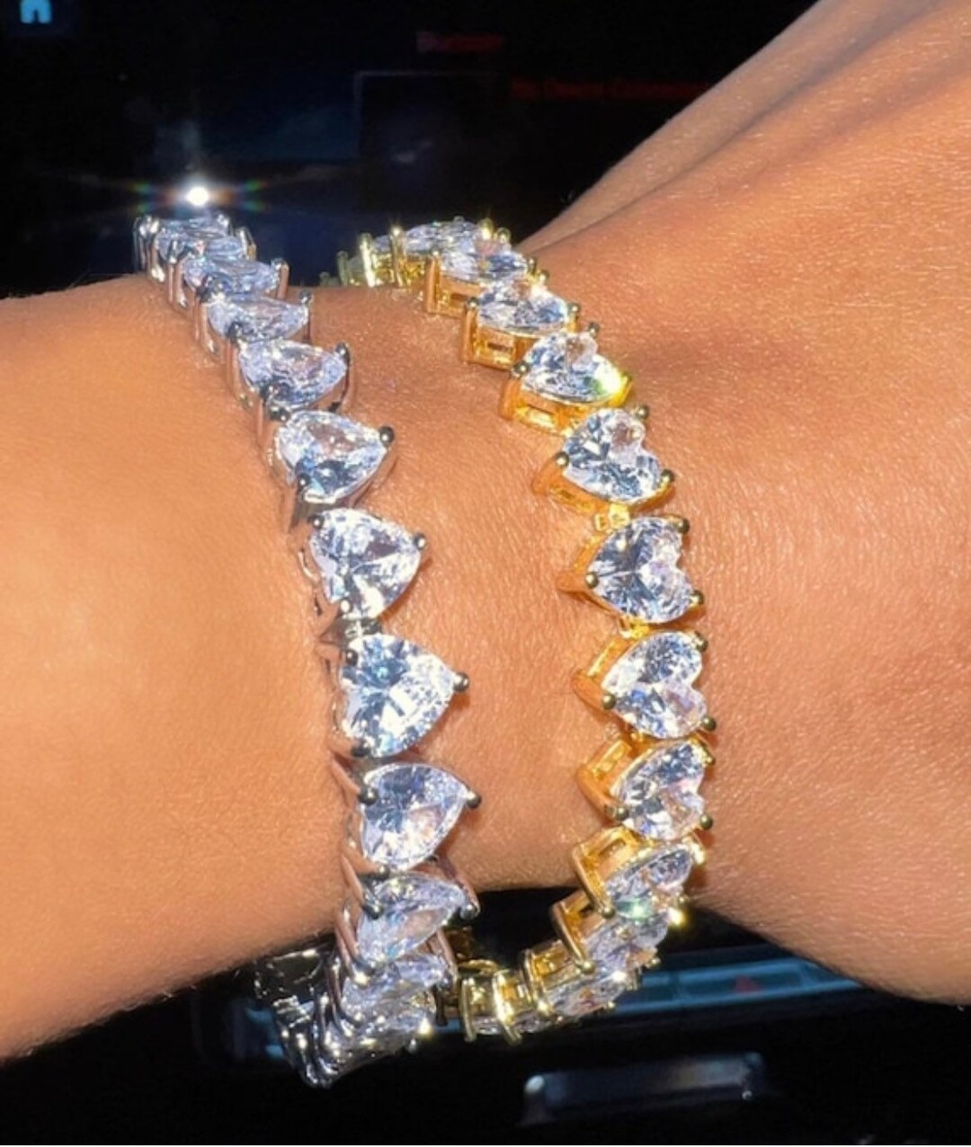 Tennis Heart Bracelet or Necklace , Heart Iced Zircon Tennis Chain
