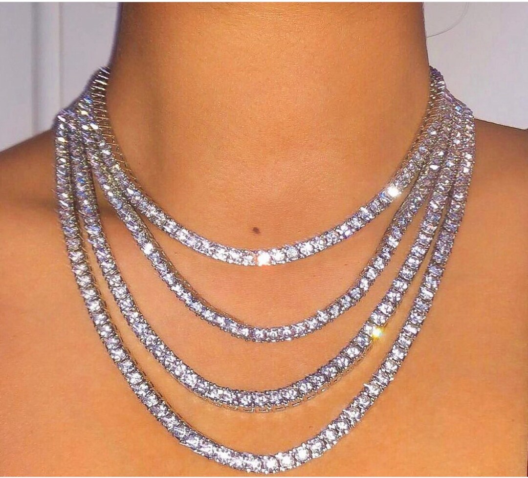 5mm Tennis Cz Necklace Cz Tennis Chain Rhinestone Tennis Etsy