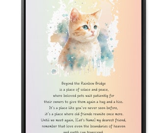 Cat memorial gift, Rainbow Bridge Personalized Pet Memorial Wall Art. In loving memory of your pet or a sympathy gift for someone you love.