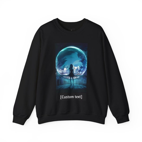 Custom Anime sweatshirt, A Girl and the Moon.  Unisex Heavy Blend™. Cute Personalized Sweatshirt.