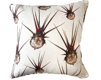 Luxury Irish Linen 50cm Egyptian Thistle Pink & Cream Vibrant Square Cushion