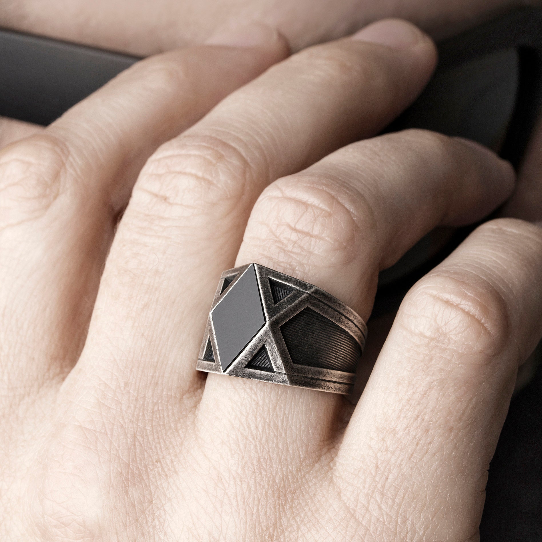 Unique Dystopian PERSONALIZED mens ringFuturistic mens Etsy