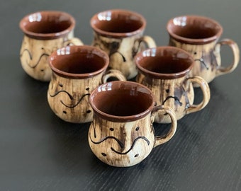 Hand Crafted Glazed Coffee Mugs with Handle - Set of 6