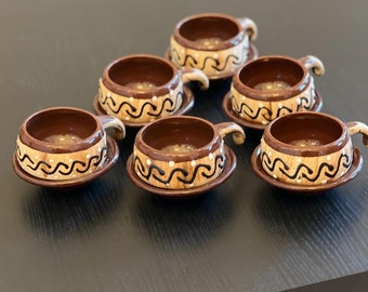 Hand Crafted Glazed Tea/Coffee Cups with Saucers -Set of 6