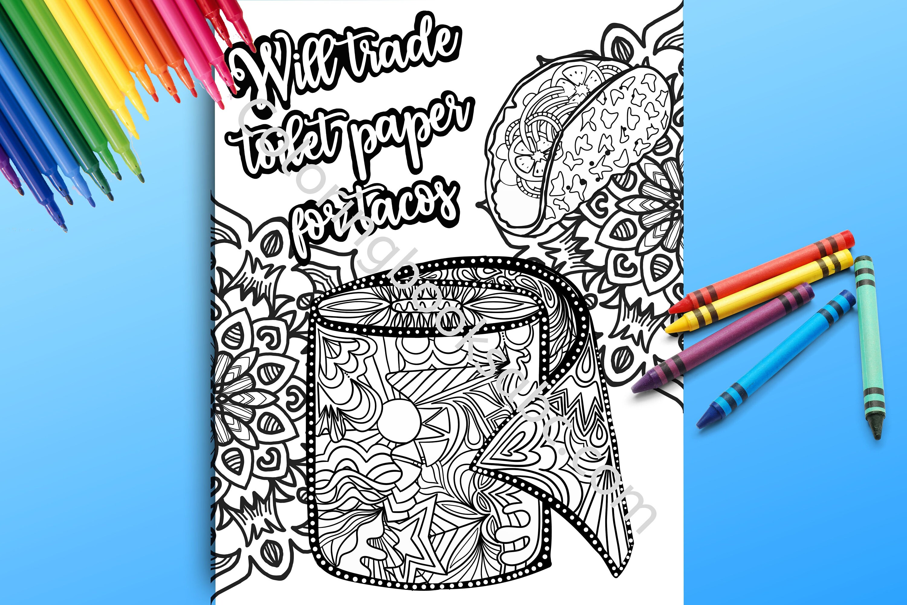 Social Distancing Adult Coloring Pages 2 For 1 Toilet Etsy