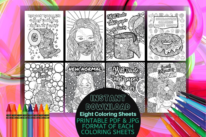 Download Quarantine Coloring Pages For Adults A Bundle Of 8 ...