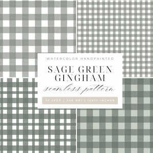 Watercolor Gingham Digital Paper | Sage Green Plaid Seamless Pattern | Plaid Background Texture | Cute Cottage Green Gingham Scrapbook