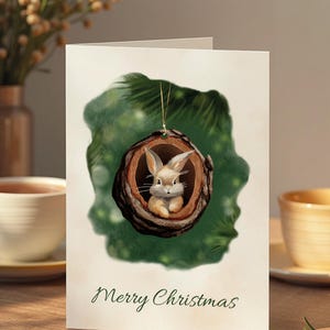 Adorabile biglietto d'auguri digitale con coniglietto / stampabile con acquerello / biglietto da 5x7 pollici per Natale, Pasqua o qualsiasi occasione