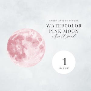 Clipart Lune rose aquarelle | IMAGE UNIQUE | Graphique lunaire peint à la main (300 ppp) | Art pour faire-part, impressions, art mural, autocollants