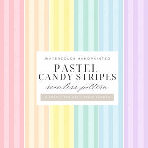 Papier numérique de fond coloré Candy Stripes | Modèle sans couture aquarelle | Papier de scrapbooking créatif à rayures pastel, arrière-plans