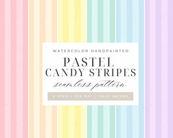 Candy Stripes Colorfull Background Digital Paper | Watercolor Seamless Pattern | Pastel Stripe Backgrounds Printable Craft Scrapbook Paper