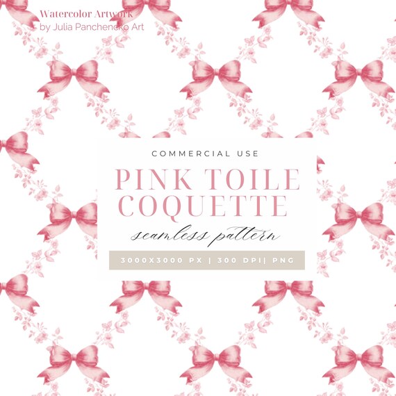 Vintage Pink Toile Coquette Pattern PNG | Pink Chinoiserie Bow Digital Paper, Seamless Scrapbook Design, Retro Shabby Chic Aesthetic