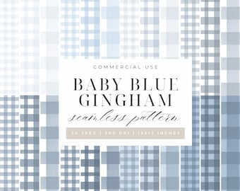 Watercolor Gingham Digital Paper | Baby Blue Plaid Seamless Pattern | Plaid Background Texture | Vintage Coquette Scrapbook, Fabric Design
