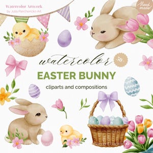50 Aquarell Osterhasen Clipart | Osterkorb, Frühling, Hasen, Eier, Floral, Kokette Schleife | Hochwertiger PNG, Papercraft, Junk Journal