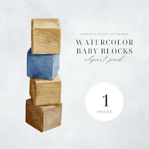 Aquarelle bébé blocs des cliparts | IMAGE UNIQUE | Jouets en bois bleus transparents peints à la main PNG | Clipart baby shower