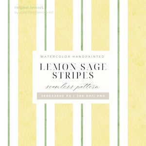 Lemon Sage Watercolor Stripe – Seamless Digital Paper | Yellow & Green Hand Painted Backgrounds for Scrapbooking, Packaging, Crafts